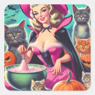 Halloween Witch Pin-up Square Sticker