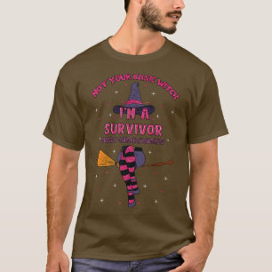 Halloween Witch Pink Awareness Ribbon Breast Cance T-Shirt