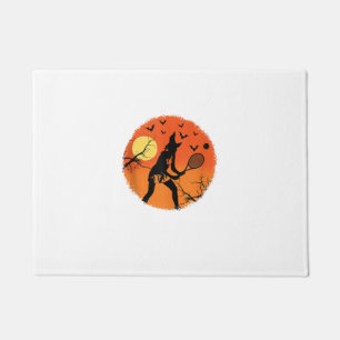 Halloween Witch Playing Tennis Sport Spooky Broom Doormat