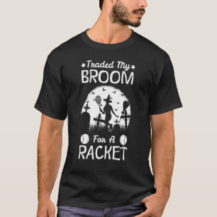 Halloween Witch Playing Tennis Sport Traded Broom  T-Shirt