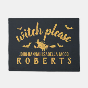 Halloween Witch Please Personalised Rustic Bats Doormat