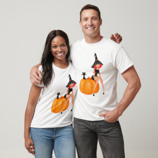 Halloween Witch Pumpkin & Black Cat T-Shirt