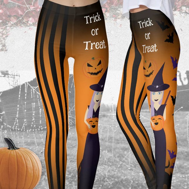 Halloween witch pumpkin cat bats vertical stripes leggings (Creator Uploaded)