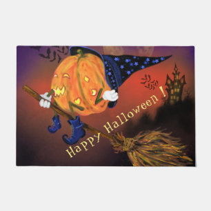 Halloween Witch Pumpkin Flying Doormat