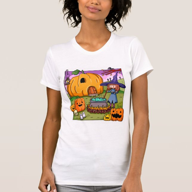 Halloween Witch Pumpkin House T-Shirt (Front)