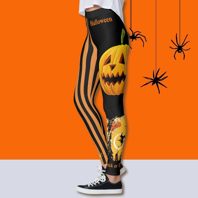 Halloween Witch Pumpkin Leggings Black Pants (Creator Uploaded)