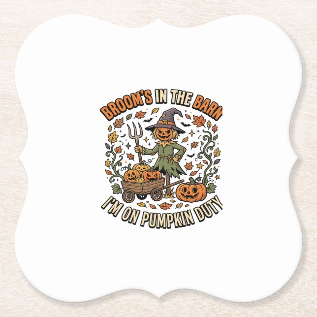 Halloween Witch Pumpkin Patch Humour Paper Coaster (Front)