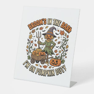 Halloween Witch Pumpkin Patch Humour Pedestal Sign