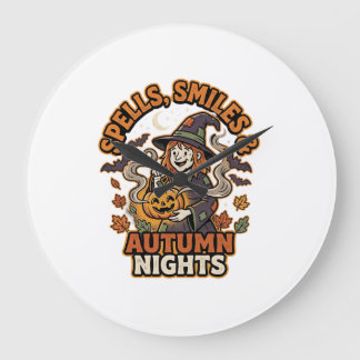 Halloween Witch Pumpkin Vibes Large Clock