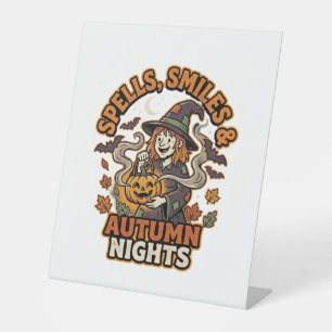 Halloween Witch Pumpkin Vibes Pedestal Sign
