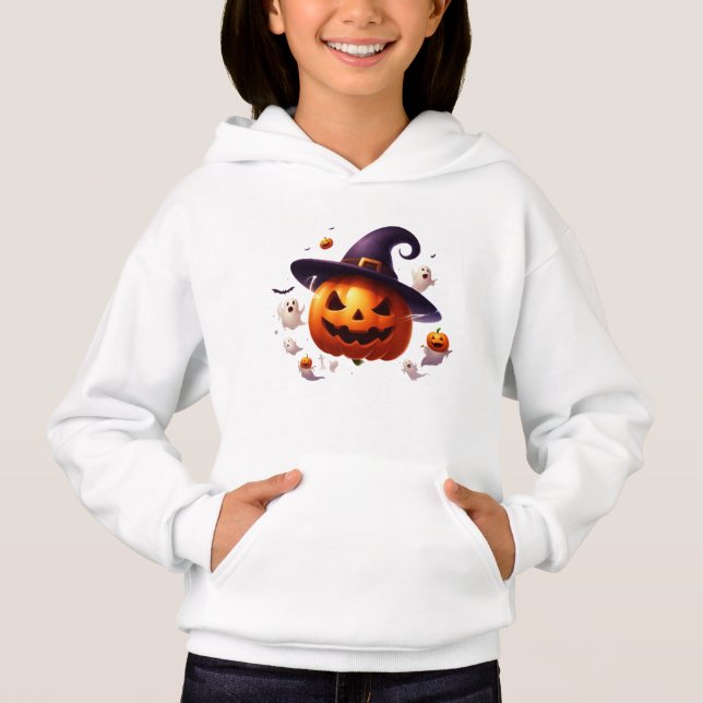 Halloween Witch Pumpkin White Ghost Black Bats  (Front)