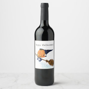 Halloween Witch Pumpkin Wine Bottle Labels