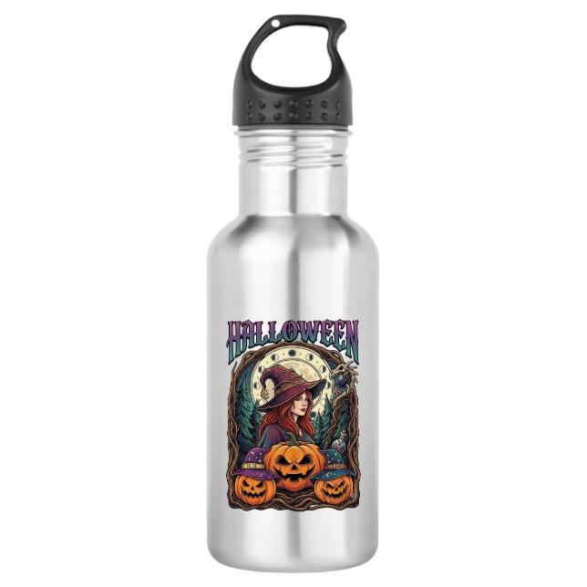 Halloween Witch Pumpkins Moon Phases_1 532 Ml Water Bottle (Front)