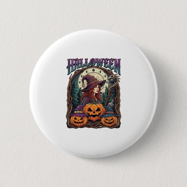 Halloween Witch Pumpkins Moon Phases_1 6 Cm Round Badge (Front)