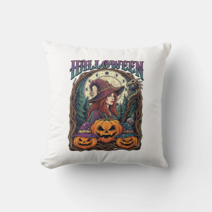 Halloween Witch Pumpkins Moon Phases_1 Cushion