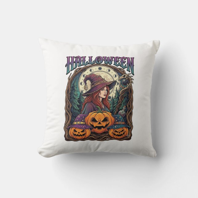 Halloween Witch Pumpkins Moon Phases_1 Cushion (Front)