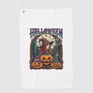 Halloween Witch Pumpkins Moon Phases_1 Golf Towel