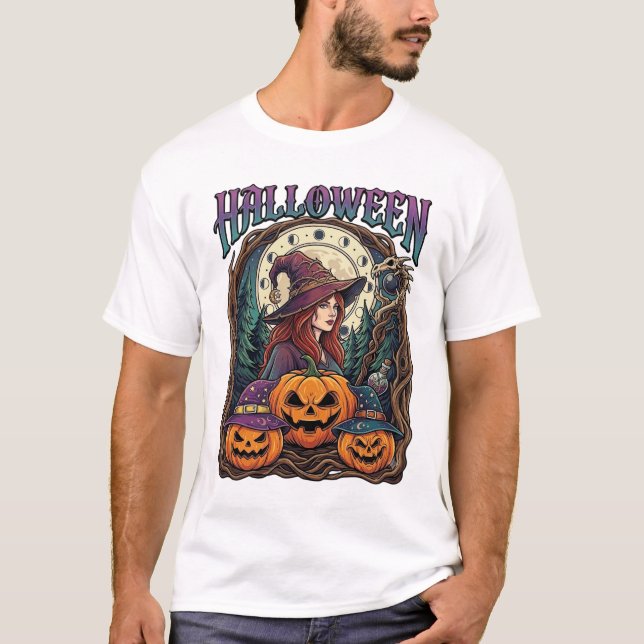 Halloween Witch Pumpkins Moon Phases_1 T-Shirt (Front)