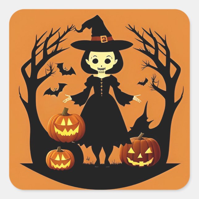 Halloween Witch Pumpkins Spooky Scene Square Sticker (Front)
