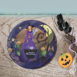  Halloween Witch Purple Birthday  Paper Plate
