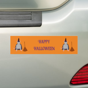 Halloween Witch Rat and Broom Custom Bumper Sticker