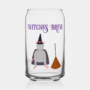 =Halloween Witch Rat and Broom Custom Can Glass