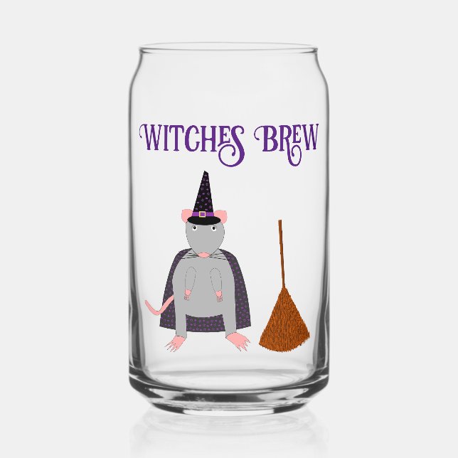 =Halloween Witch Rat and Broom Custom Can Glass (Front)