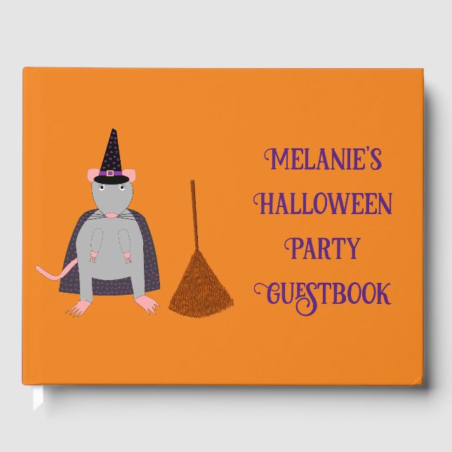 Halloween Witch Rat and Broom Custom Guest Book (Front)