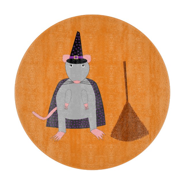 Halloween Witch Rat and Broom Cutting Board (Front)