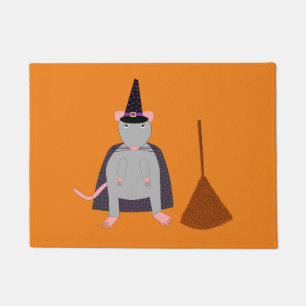 Halloween Witch Rat and Broom Doormat