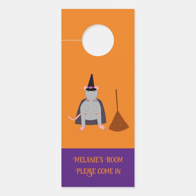 Halloween Witch Rat and Broom Double Sided Custom Door Hanger (Front)