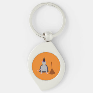 Halloween Witch Rat and Broom Key Ring