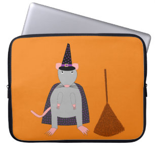 Halloween Witch Rat and Broom Laptop Sleeve