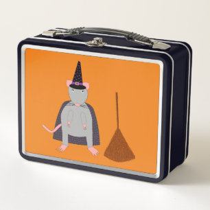 Halloween Witch Rat and Broom Metal Lunch Box