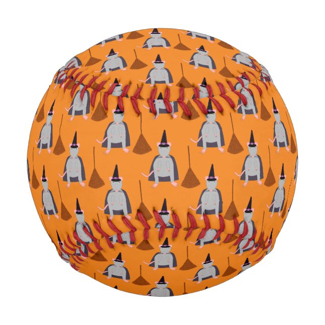 Halloween Witch Rat and Broom Patterned Baseball (Front)