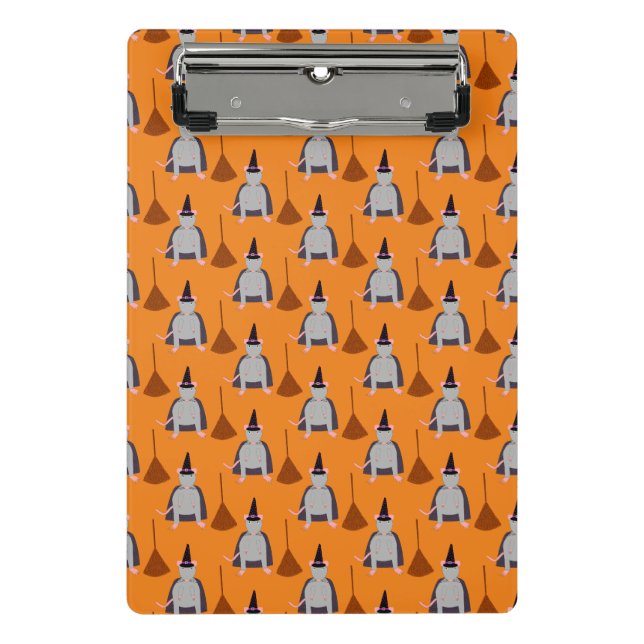 Halloween Witch Rat and Broom Patterned Mini Clipboard (Front)