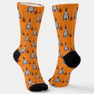 Halloween Witch Rat and Broom Patterned Socks
