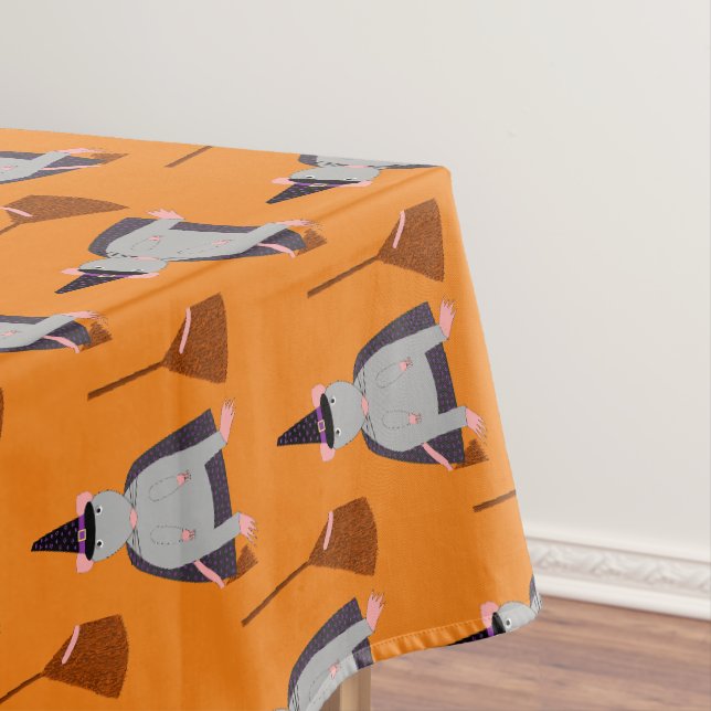 Halloween Witch Rat and Broom Patterned Tablecloth (In Situ)