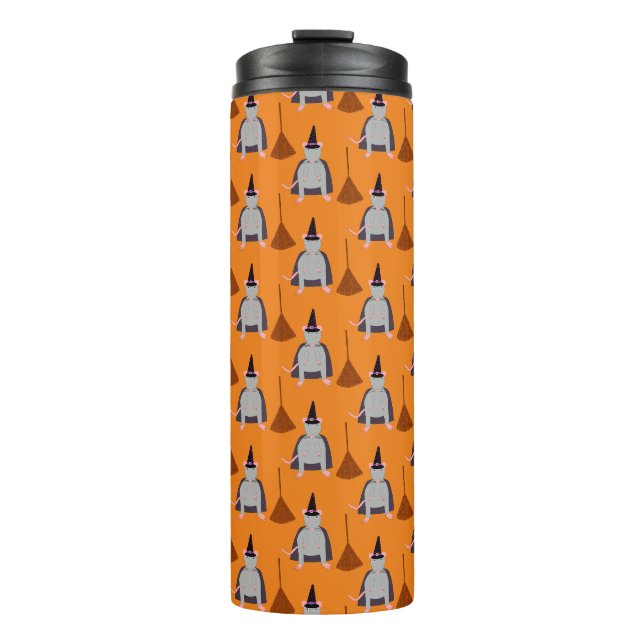 Halloween Witch Rat and Broom Patterned Thermal Tumbler (Front)
