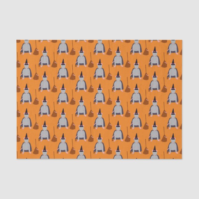 Halloween Witch Rat and Broom Patterned Tissue Paper (Front)