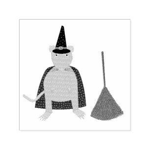 Halloween Witch Rat and Broom Self-inking Stamp