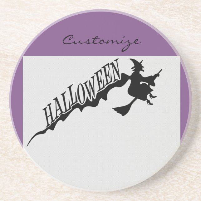 Halloween Witch Riding Broom Thunder_Cove Coaster (Front)