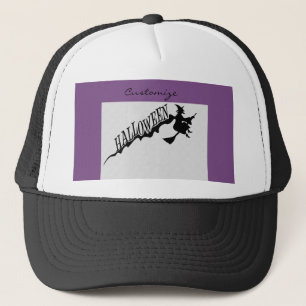 Halloween Witch Riding Broom Thunder_Cove Trucker Hat