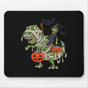 Halloween Witch Riding T Rex Fun Boys Girls Kids Mouse Pad