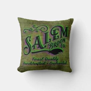 Halloween Witch Salem Broom Company Sign Cushion