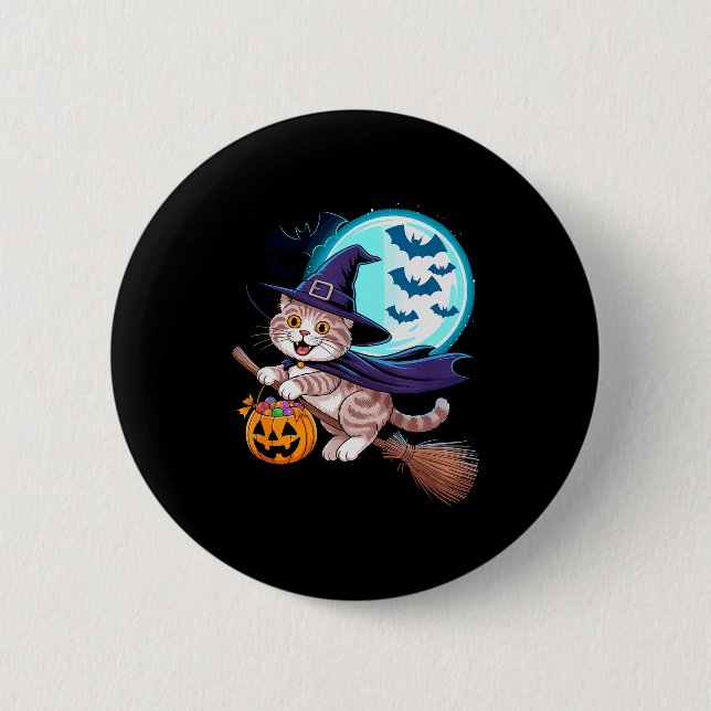 Halloween Witch Scottish Fold Moon Coupari  6 Cm Round Badge (Front)