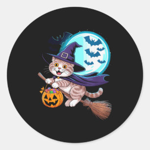 Halloween Witch Scottish Fold Moon Coupari Classic Round Sticker