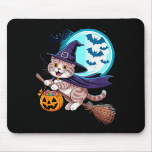 Halloween Witch Scottish Fold Moon Coupari Mouse Pad