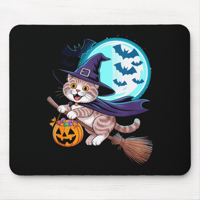 Halloween Witch Scottish Fold Moon Coupari  Mouse Pad (Front)