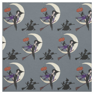 Halloween Witch Sharkskin Grey Fabric